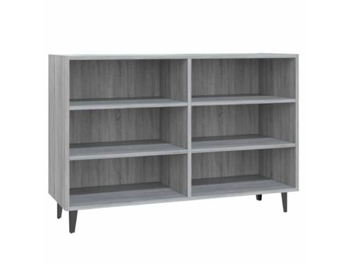 Fisinber Sideboard Grau Sonoma 103,5x35x70 cm Beistellschrank Metall Vielseitiger Aufbewahrungsschrank mit 6 Regalfächern für Wohnzimmer und Schlafzimmer, Industrie-Design mit Metallbeinen.