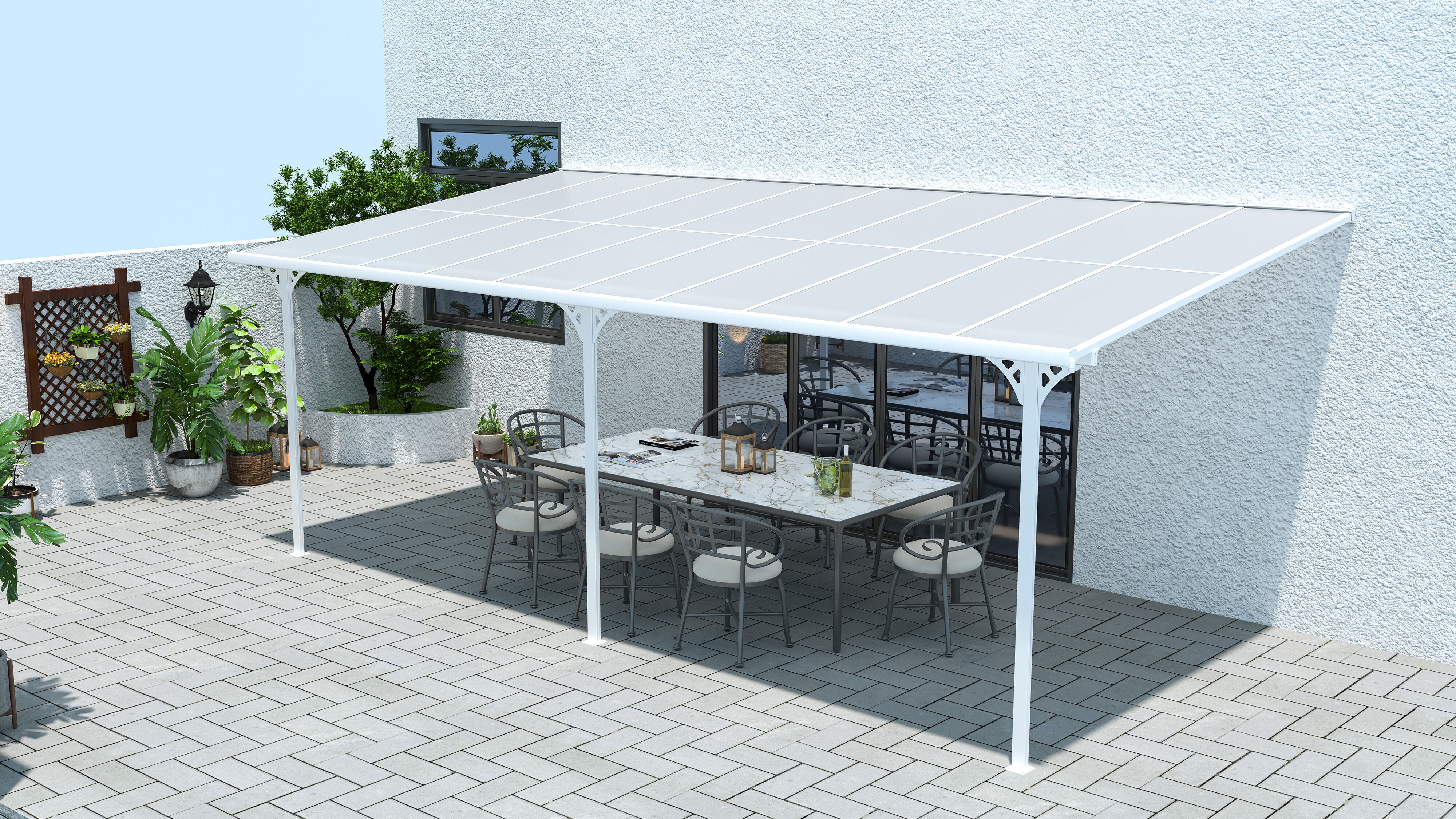 Terrassendach WESTMANN "Bruce 617", weiß, B:617cm T:300cm, Aluminium, Polycarbonat (PC), Terrassenüberdachungen, Terrassendach