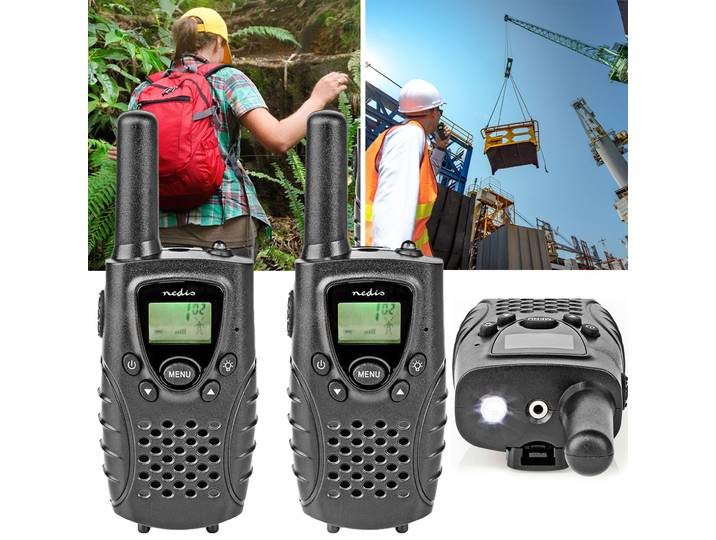 PMR-Funkgeräte im 2er Set, Reichweite 8 km, PTT / VOX, 8 Kanäle, Walkie-Talkie