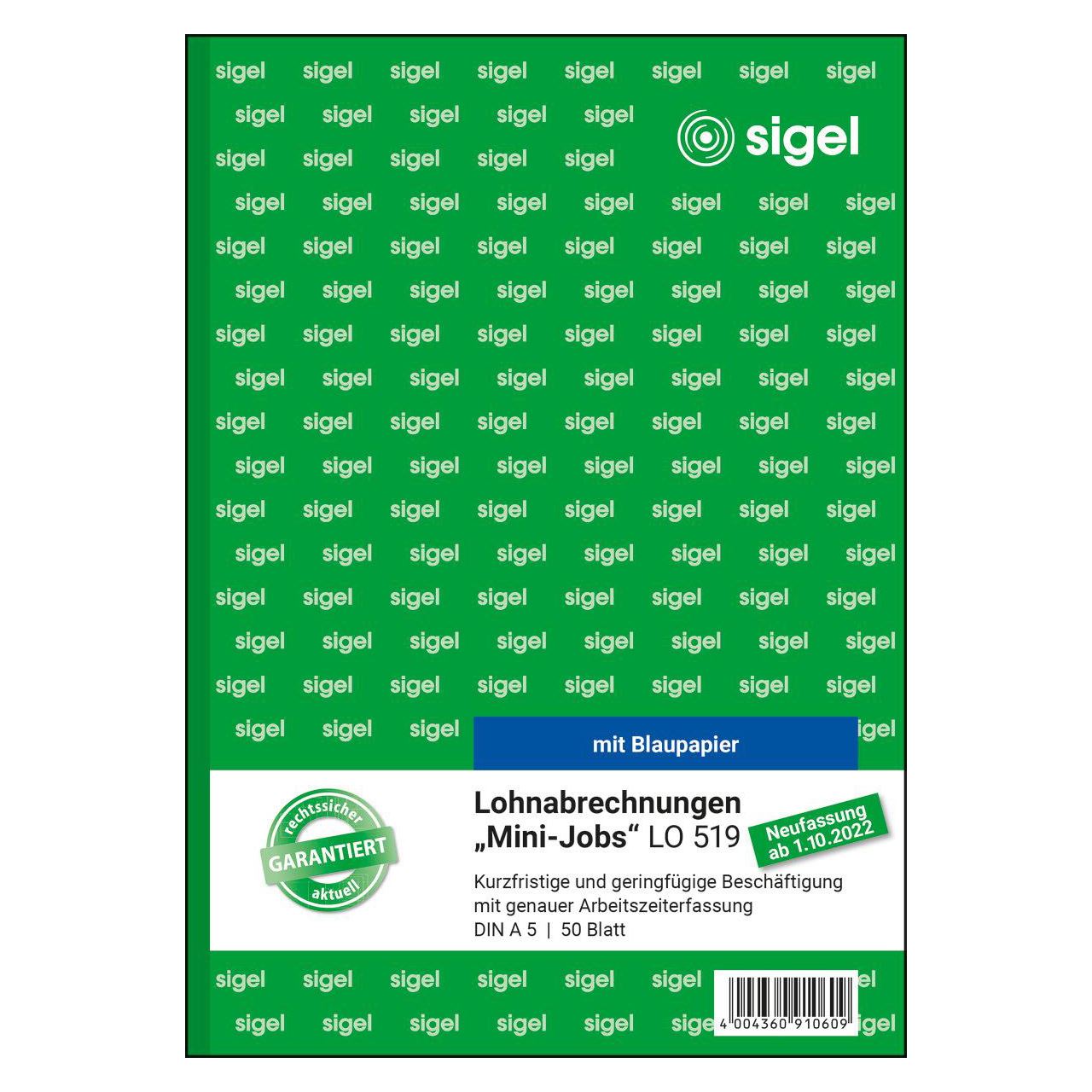 SIGEL Lohnabrechnung für geringfügig/kurzfristig Beschäftigte Formularbuch LO519