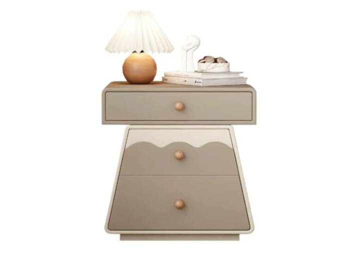 Nachttisch Cremefarbener Aufbewahrungsschrank aus Massivholz Nachttisch ﻿ Einfacher Nachttisch for Zuhause und Schlafzimmer(Grigio,Klein)