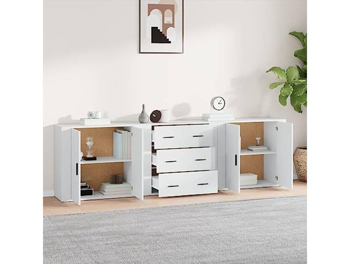 KTHLBRH Anrichte 3 Stück weiß mehrschichtiges Holz 80 x 33 x 70 cm Großer Stauraum, Standfunktion, mit Kippschutz, einfache Montage