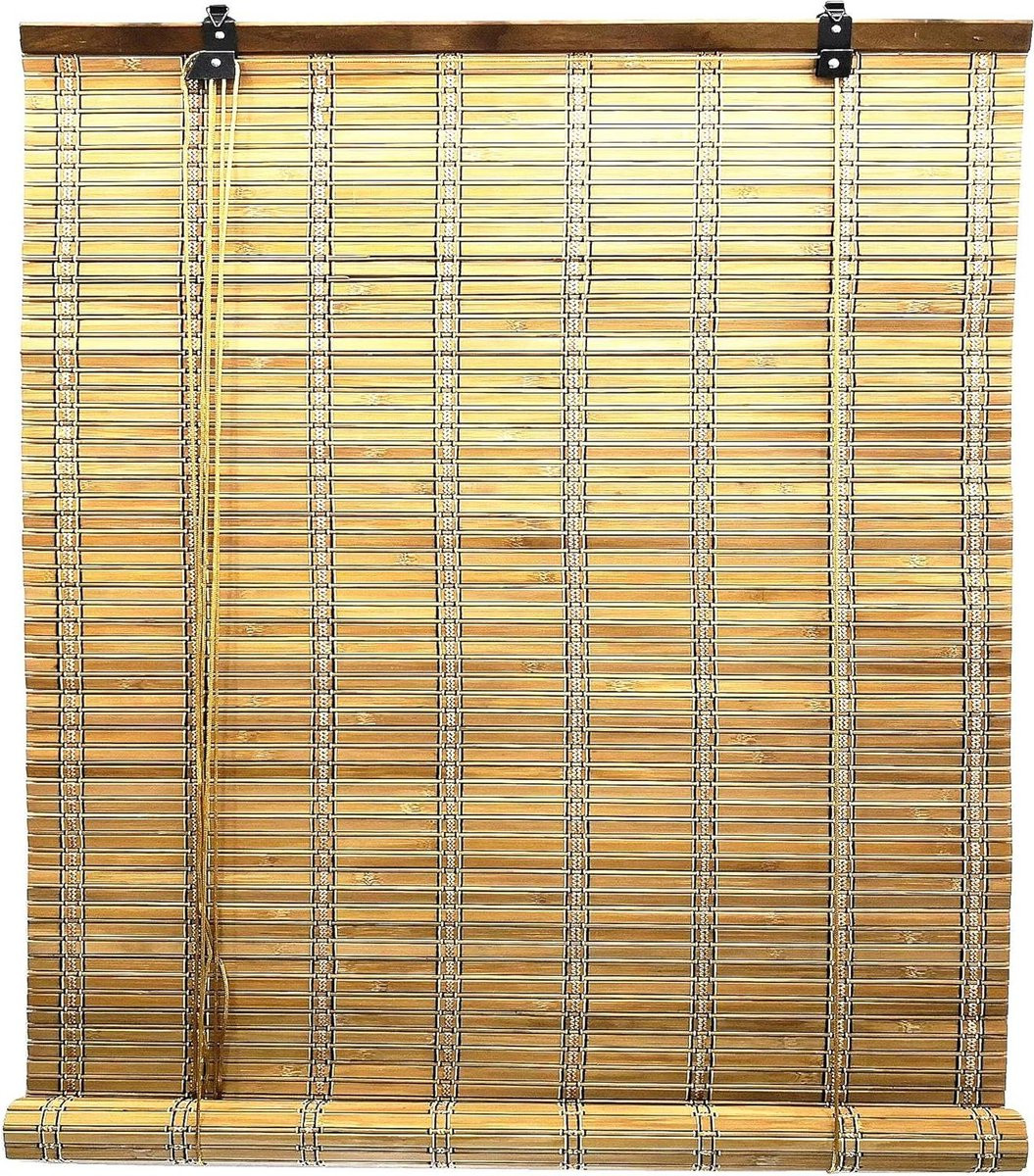 Bruine bamboe jaloezieën met zijkoord, verticale verduisterende houten rolgordijnen, B: 135 cm, H: 150 cm