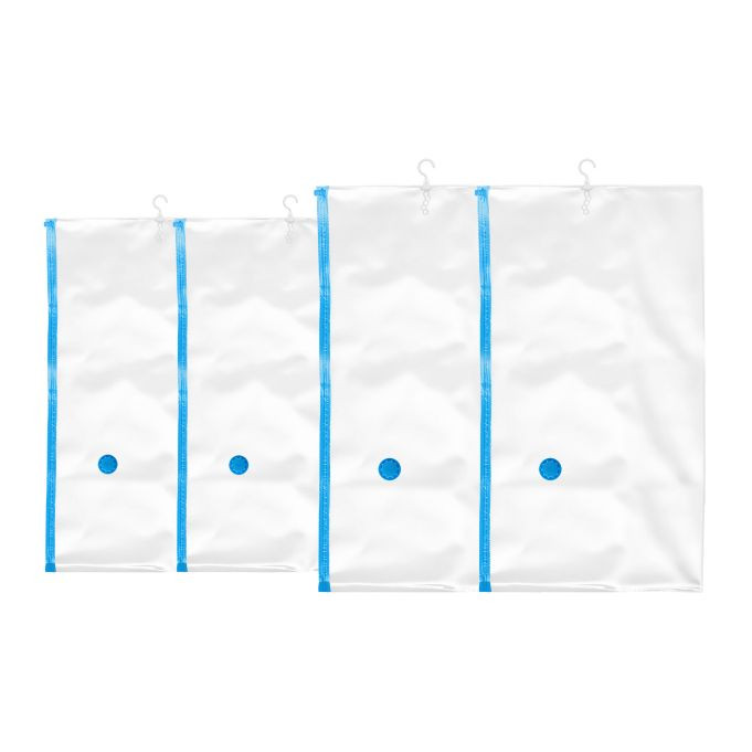 Relaxdays Set van 8 hangende vacuümzakken voor kleding, transparant/blauw