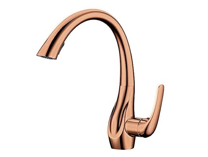 Wasserhahnpumpe, Zugschlauch, Wasserhahn, Küchenspüle, Waschbecken, Wasserhahn, kalte Hitze, gemischte Wasserhähne, Zinklegierung, Doppelschlüssel mit Zubehör/Roségold