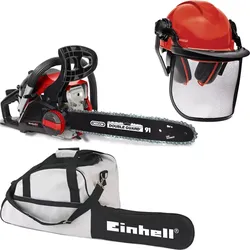 Einhell Benzin-Kettensäge GC-PC 1435 I TC, Forstschutzhelm, Tasche, Mischflasche