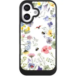 Nivocase Hülle für Apple iPhone 16 Handyhülle NIVOcore Case Schwarz Biene Blumen Muster (Apple iPhone 16), Smartphone Hülle, Schwarz