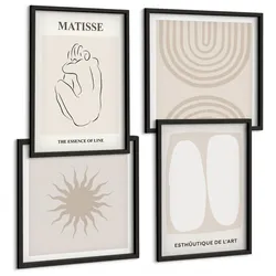 BILDER SET 4er Set - 50x50 cm & 40x60 cm Schwarzer Rahmen - Stilvolle minimalistische Linien