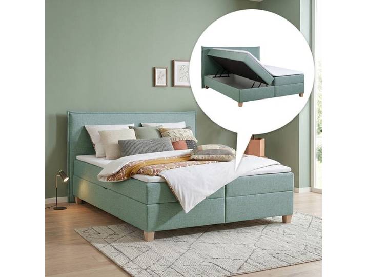 HOMELIV. Boxbett Zibo Webstoff mit Bettkasten 180x200cm Box ohne Federung Härtegrad: H2 Blau modern, Mit