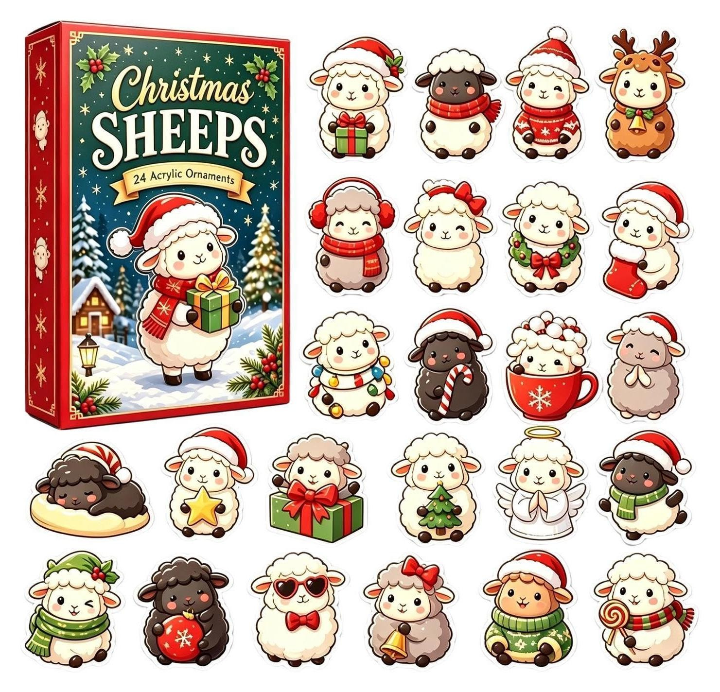 Adventskalender Kerst - 2D Acryl Schapen Decoratie voor op tafel