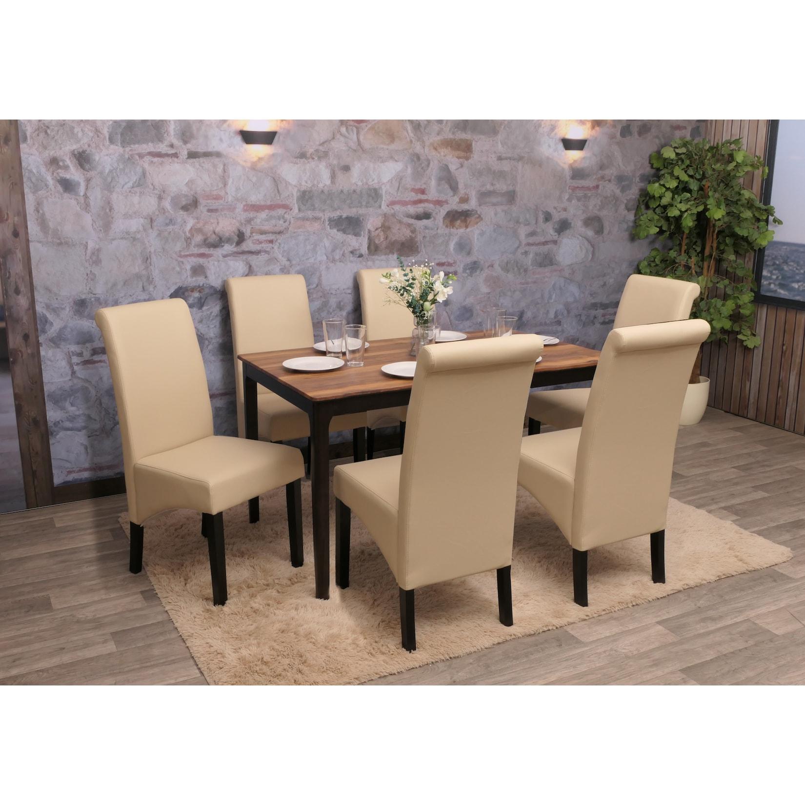 6er-Set Esszimmerstuhl Cesena ~ Leder, creme, dunkle Füße