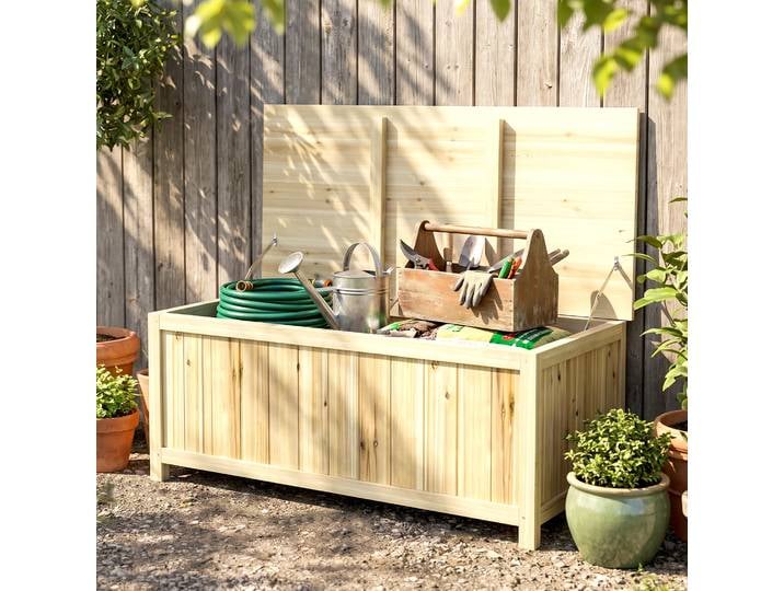 Outsunny Coffre Rangement Bois 172L Extérieur Vérins