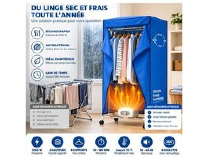 Sèche-linge électrique portable - INNOVACASA - Modèle standard - 15 kg - Anti-bactérien - Minuterie 30-180 min