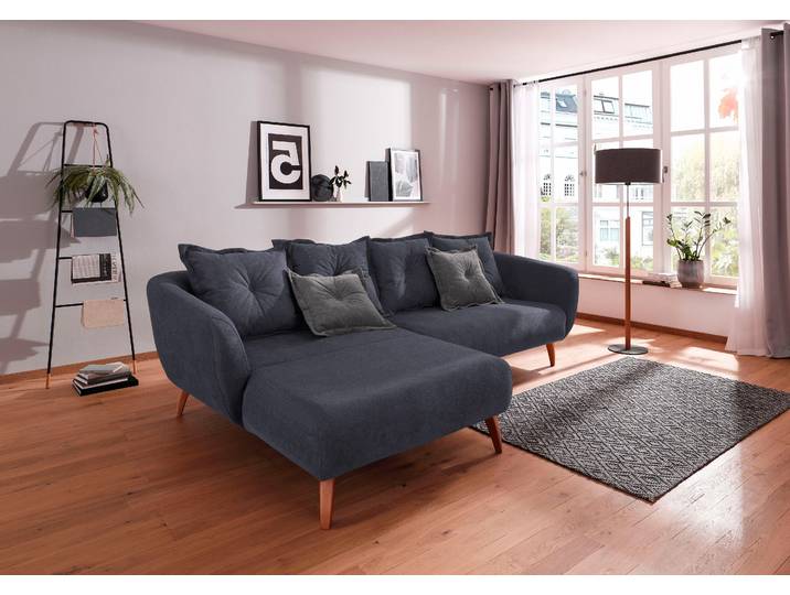 Ecksofa, Struktur, Dunkelblau, 277×162 cm, Kompakt, Klassisch, Home-affaire