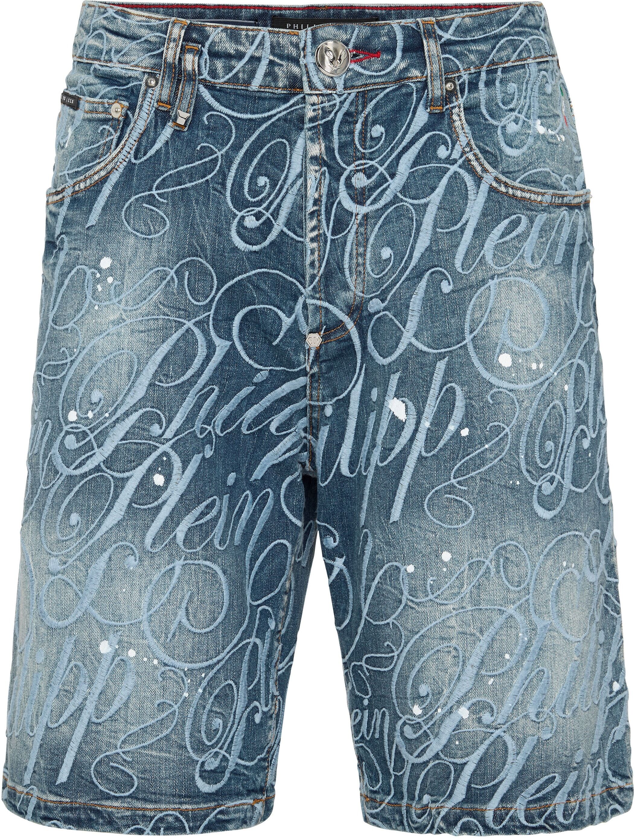 Jeansbermudas PHILIPP PLEIN "Logo", Herren, Gr. 38, EURO-Größen, 07tc, turbocharge, Obermaterial: 98% Baumwolle, 2% Elasthan. Futter: 65% Polyester, 35% Baumwolle. Einsatz: 100% Polyester. Außenmaterial: 100% Polyester, Jeans