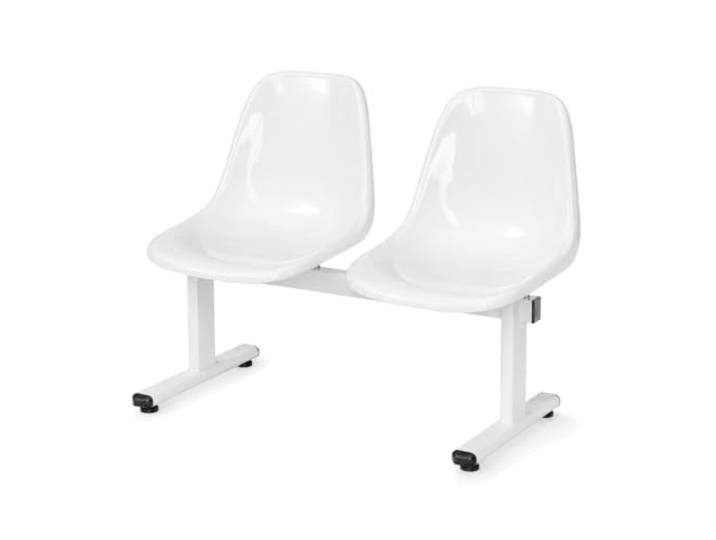 2-Sitzer Wartezimmerbank, Wartebank mit Kunststoffsitzen und Stahlgestell Moderne Bunte Sitzbank für Büro, Praxis, Empfangsbereich, Lobby, Terrasse und Außenbereich(White)