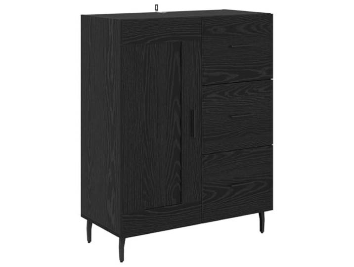 Fisinber Sideboard Schwarz Eichen-Optik 69,5 x 34 x 90 cm Kommode Modernes Anrichte-Möbel mit Fach und Schublade für Ordnung in Wohnzimmer, Flur oder Schlafzimmer. Belastbar bis 60 kg.