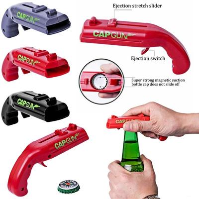 Inspired Living Pistol Bottle Opener Cap Launcher Fun Beer Bottle Opener With Cap Gun Action red