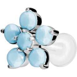 PTFE Labret mit Innengewinde + Titan-Aufsatz BLUME + SYNTHETISCHE TÜRKISE