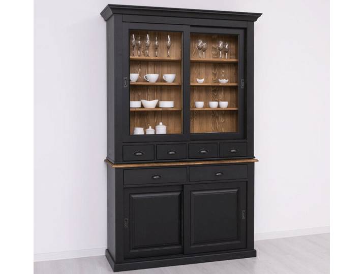 Landhaus Buffetschrank mit Schiebetüren schwarz