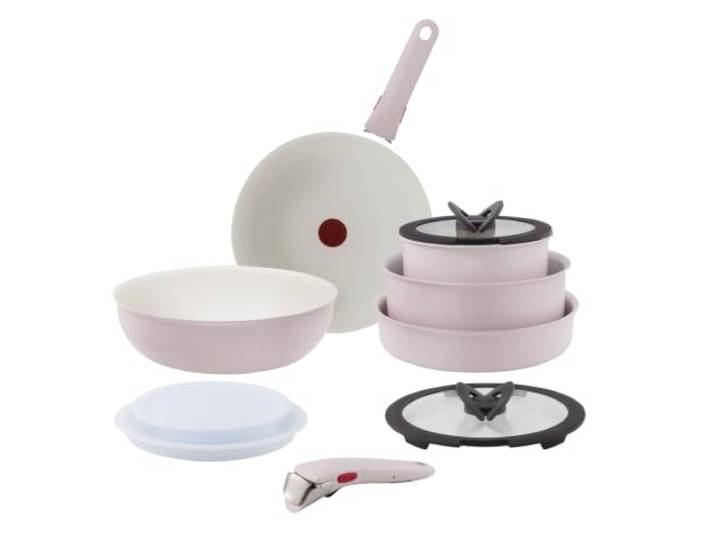 Tefal - Ingenio Serenity Kochgeschirr-Set, Rosa, 11-teilig Pfannen und Töpfe für Induktion stapelbar Mineralia Beschichtung Patentierter abnehmbarer Griff Platzsparend