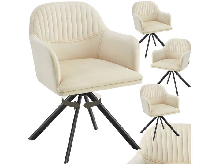 Samt-Drehstuhl Lona mit dicker Polsterung - creme/schwarz, 4er Set