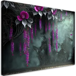 LEINWANDBILD Hängende violette Blumen auf Betonhintergrund 100x70cm