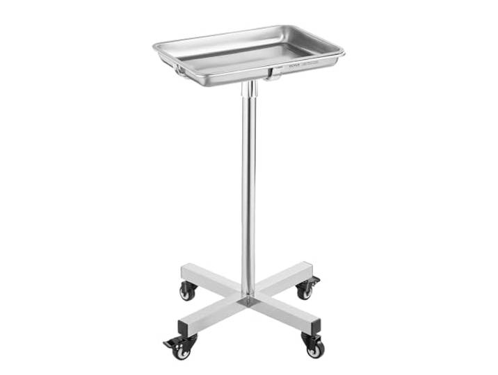 VEVOR Chariot de Laboratoire en Acier Inoxydable\, Table de Mayo Charge 16 kg\, Assistant Muet Hauteur Réglable 84-132\,5 cm\, Plateau Médical Amovible\, pour Stockage des Matériels Clinique Salon Tatouage