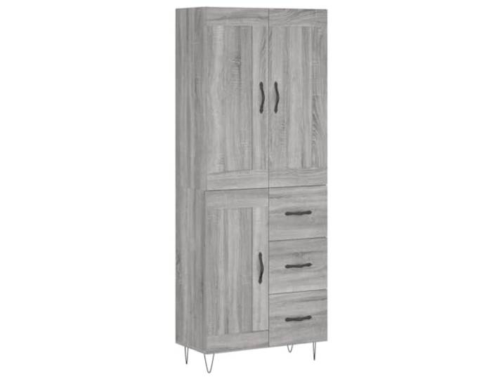 GHVBNMF Highboard Grau Sonoma 69,5x34x180 cm Holzwerkstoff Metallfüßen Vielseitiger Wohnzimmerschrank mit Türen und Stauraum für Ordnung im Flur, Esszimmer oder Schlafzimmer.
