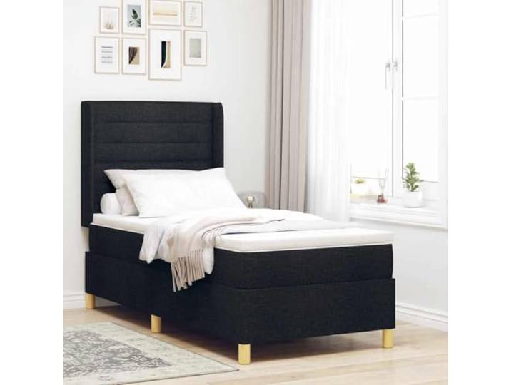RJPLMFV Boxspringbett, Schwarz, 80 x 200 cm, mit Matratze Verstellbarer Kopf, Taschenfedern, Holzrahmen und goldene Füße, modernes Design