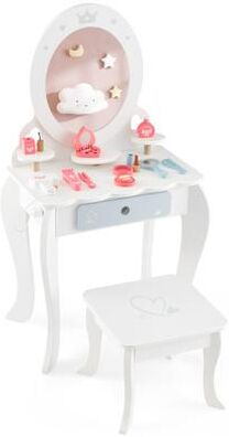 Costway Kids 2-in-1 Princess Makeup Table and Chair Set with Removable Mirror-White
