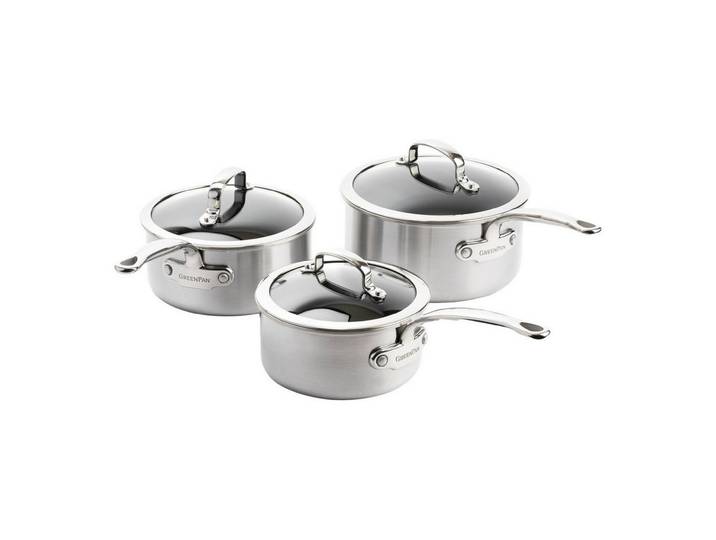 GREENPAN Kasserolle Premiere Stielkasserollenset 16+18+20cm Edelstahl robust Antihaft, Edelstahl, Stielkasserollenset 16cm+18cm+20cm, Hervorragende Antihaft-Leistung
