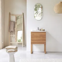 Badezimmerschrank Edgar aus massivem Teakholz und Keramik 60 cm