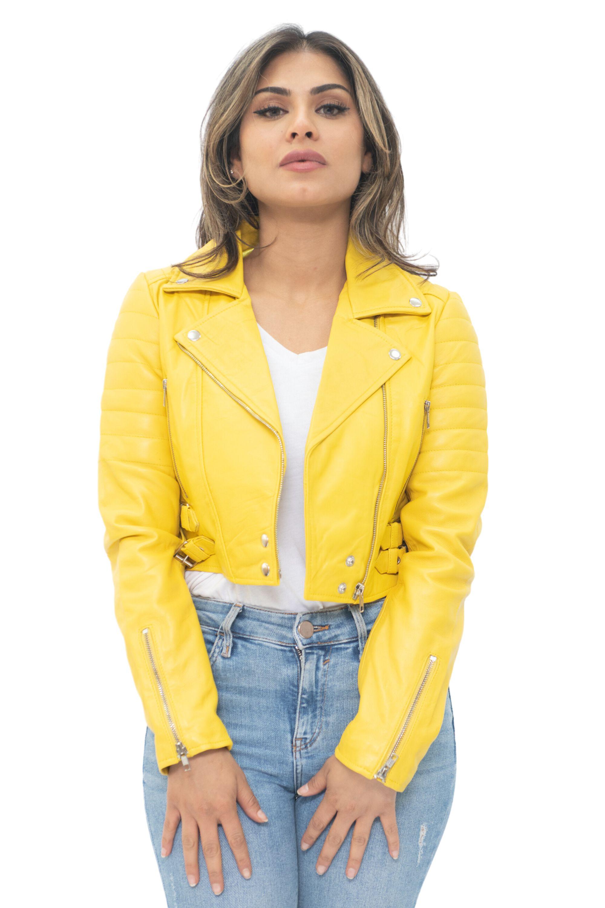 Kurz geschnittene Brando-Bikerjacke aus Leder für Damen – Damaskus