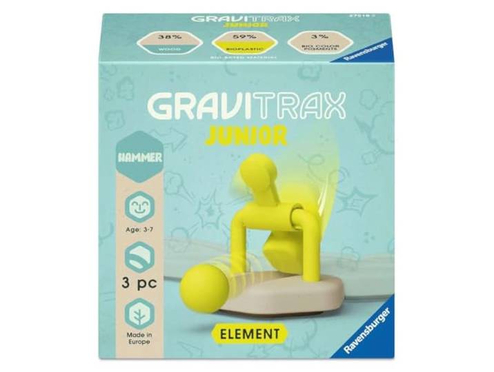 Ravensburger GraviTrax Junior Element Hammer - Uitbreidbare ballenbaan voor kinderen, knikkerbaan voornamelijk gemaakt van hernieuwbare bronnen met themawerelden
