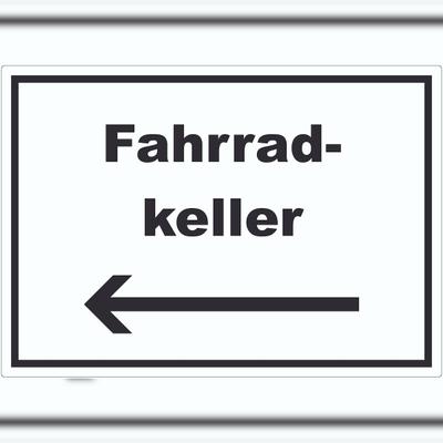 HB-Druck Fahrradkeller Aufkleber mit Text und Richtungspfeil links Rad Bike waagerecht A1 (594x841mm)