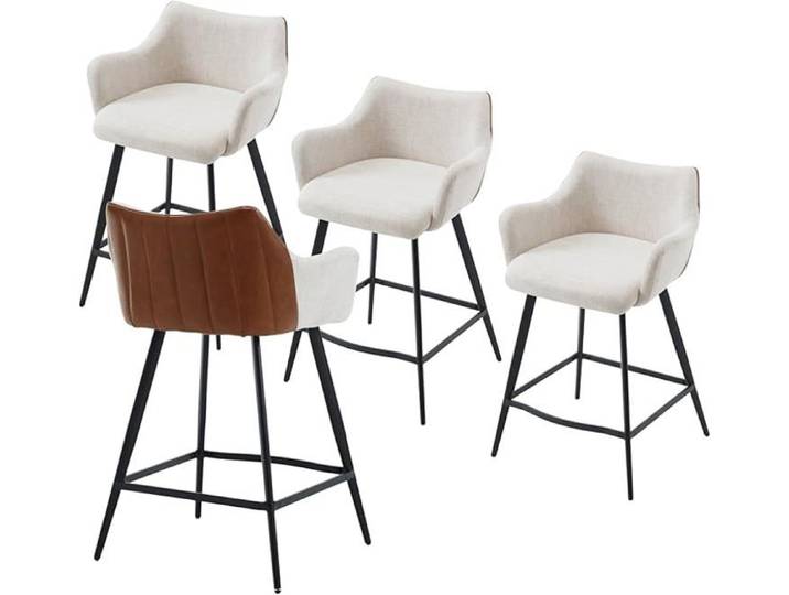 WAHSON Tabouret de Bar Lot de 4 Tabouret Bar Tabouret Haut avec Repose-Pieds Métal Chaise Bar pour Cuisine et Comptoir Lin
