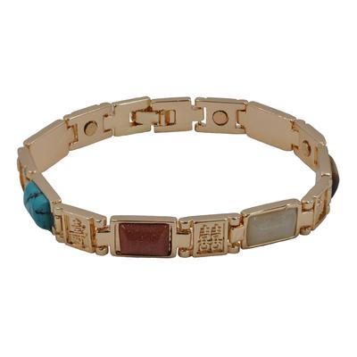 Armband STEUER "Echtstein mehrfarbig Magnet", bunt (mehrfarbig), Armbänder, Damen, 18,5cm, Metall, glänzend, Armband
