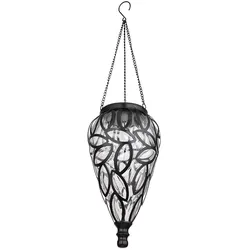 Solarlampe Gartendeko Hängeleuchte Außenlampe hängend LED Solarleuchte, im Tropfen Design, Metall schwarz, Kunststoff klar, 16x LED, DxH 13,5x 50 cm