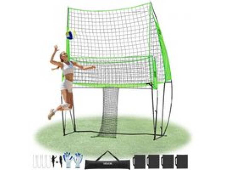 VEVOR Volleyball Trainingsnetz stufenlos höhenverstellbare Übungsausrüstung mit Ballrücklauf, 2,44 x 3,35 m tragbare Netzstation, einfache Einrichtung für den Innen- und Außenbereich im Garten