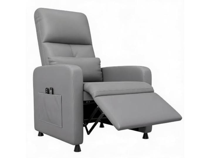 Elektrischer Relaxsessel mit Aufstehhilfe, 8 Massageprogramme Grau Heiz‑&Liegefunktion, Hochrückenlehne, gepolsterte PU‑Kunstleder‑Sitzfläche, USB‑Anschluss, Seitentaschen, 2 Getränkehalter