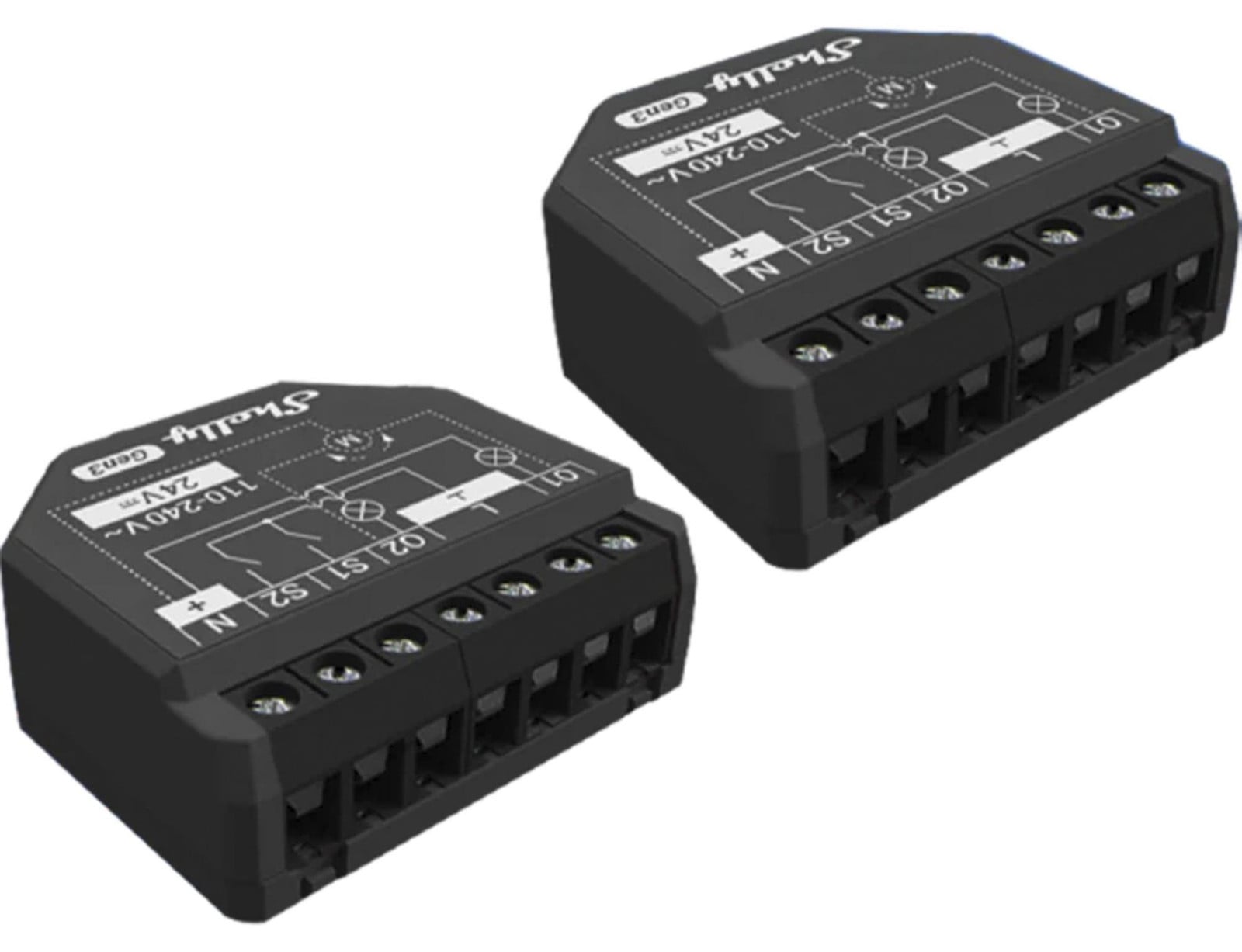 Shelly 2PM Gen3 Smart Switch, 2 kanalen, zwart, set van 2
