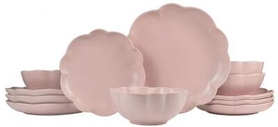 Sango Bethany 12-Piece Stoneware Dinnerware Set - Service for 4, Scalloped Plate & Bowl Set