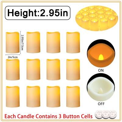 Uplifted Finds 10 To 60 Pcs LED Flameless Pillar Candles Flickering Candlelight Set For Weddings Concerts And Party Decor 2.95in 7.5cm 10 Pcs