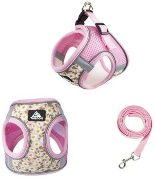Uplift Essentials Reflective Mesh Anti Escape Pet Harness & Leash Set pink l