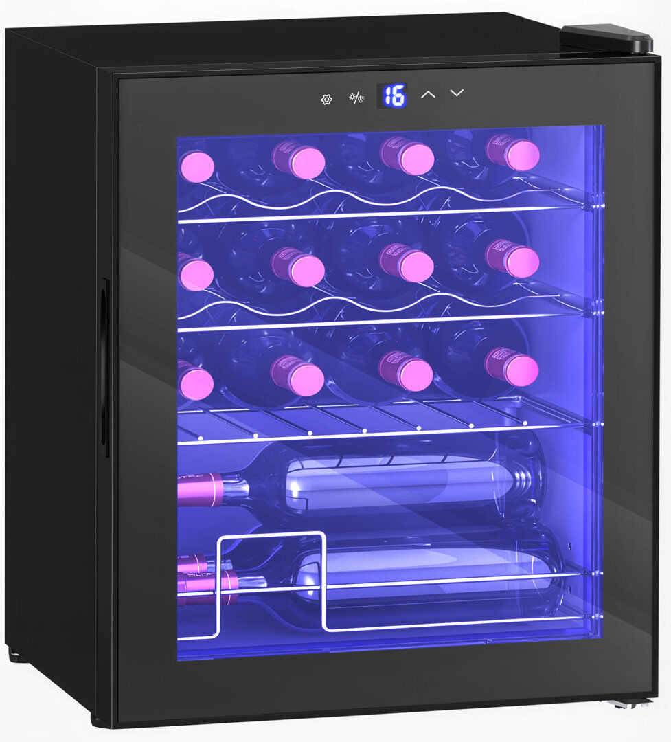 HOMCOM 16 Bottle Wine Cooler with Adjustable Temperature Control, Black Black 56.5cm H X 43cm W X 45cm D