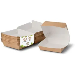 BIOZOYG 100 Stück Burger-Verpackung 14,5 x 14,5 x 8 cm Burgerboxen, braun-weiße Hamburger-Schachteln aus Kraftkarton, Take-Away-Boxen für Hamburger