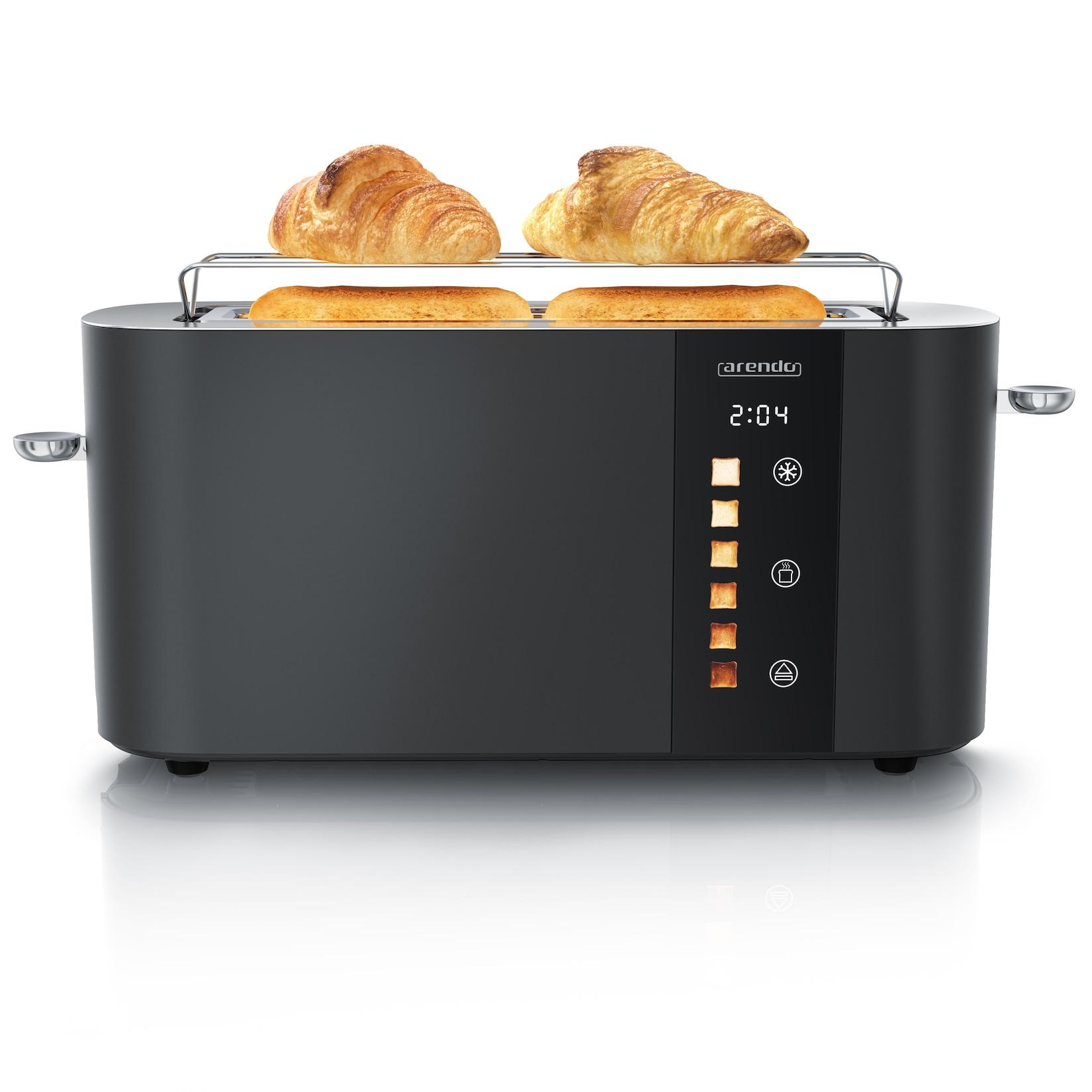 Arendo Toaster Edelstahl, Langschlitz, Touch Display, Bräunungsgrad- & Restzeitanzeige, 1 langer Schlitz, 2 Scheiben, 1000 W, Brötchenaufsatz