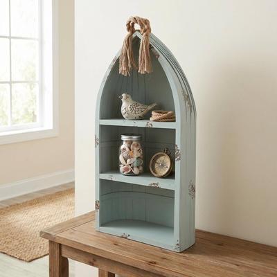 Cheungs "Blue Wood Canoe Designed Shelf with Rope - L: 34.25"" x W: 16"" x H: 7"""