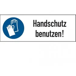 Dreifke® Aufkleber | Kombi-Gebotsschild, Handschutz benutzen, 74 x 210 m - 210x74 mm Folie selbstklebend